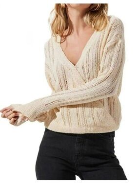 NWT ASTR The Label Wrap Front Sweater Cream Knit Pointelle Small